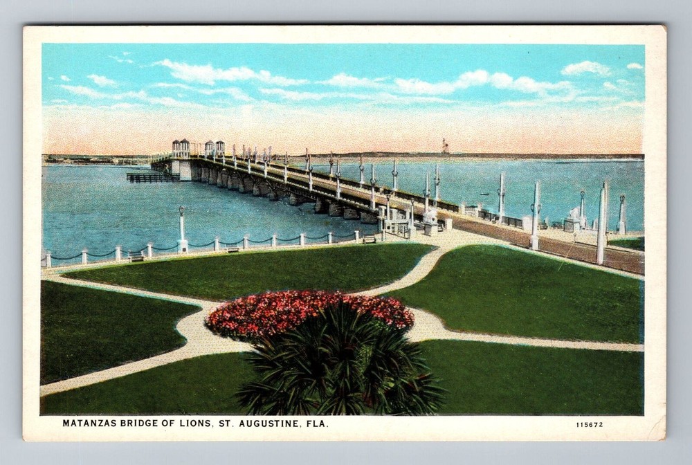 St Augustine FL-Florida, Matanzas Bridge of Lions, Vintage Postcard