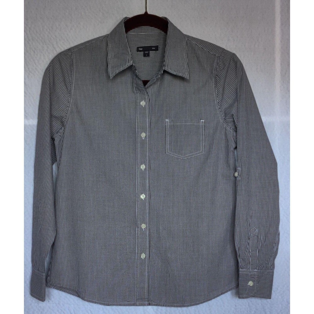 Gap Women's Classic Fitted Blue & White Checked Button Down Shirt Sz S
