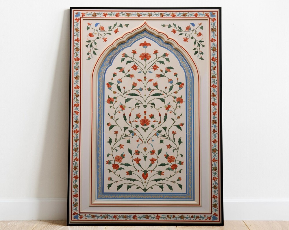 Vintage Islamic Inlay Work Wall Art Floral Prints Living Room Decor Printable