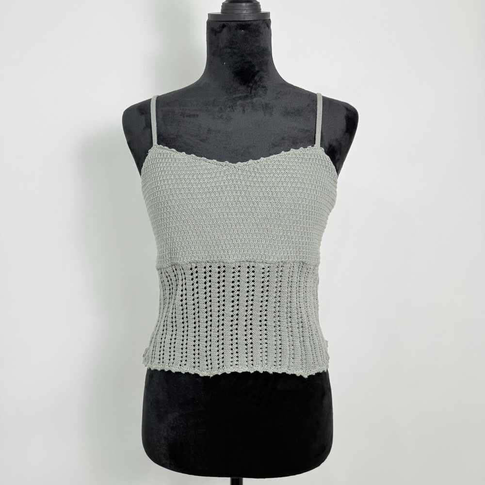 Abercrombie & Fitch Crochet Tank Womens Size M Sage Green Crop Summer Festival