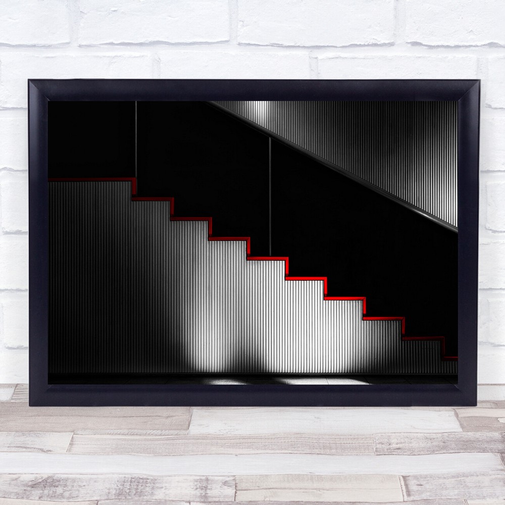 Grey Steps Side View red stair Wall Art Print