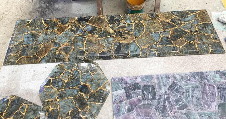 Labradorite Stone Coffee Table Top Handmade Centerpiece for Home Office Decor