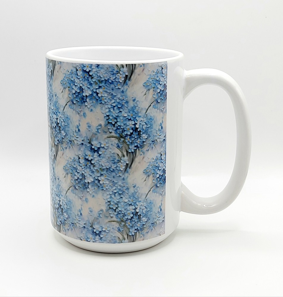 Cute Forget Me Not Flowers Coffee Mug 15 Oz Ceramic, Floral Tea Cup by Mugzan