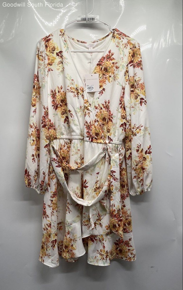 LC Lauren Conrad Womens Off White Floral Balloon Sleeve Wrap Dress Size L W/Tags