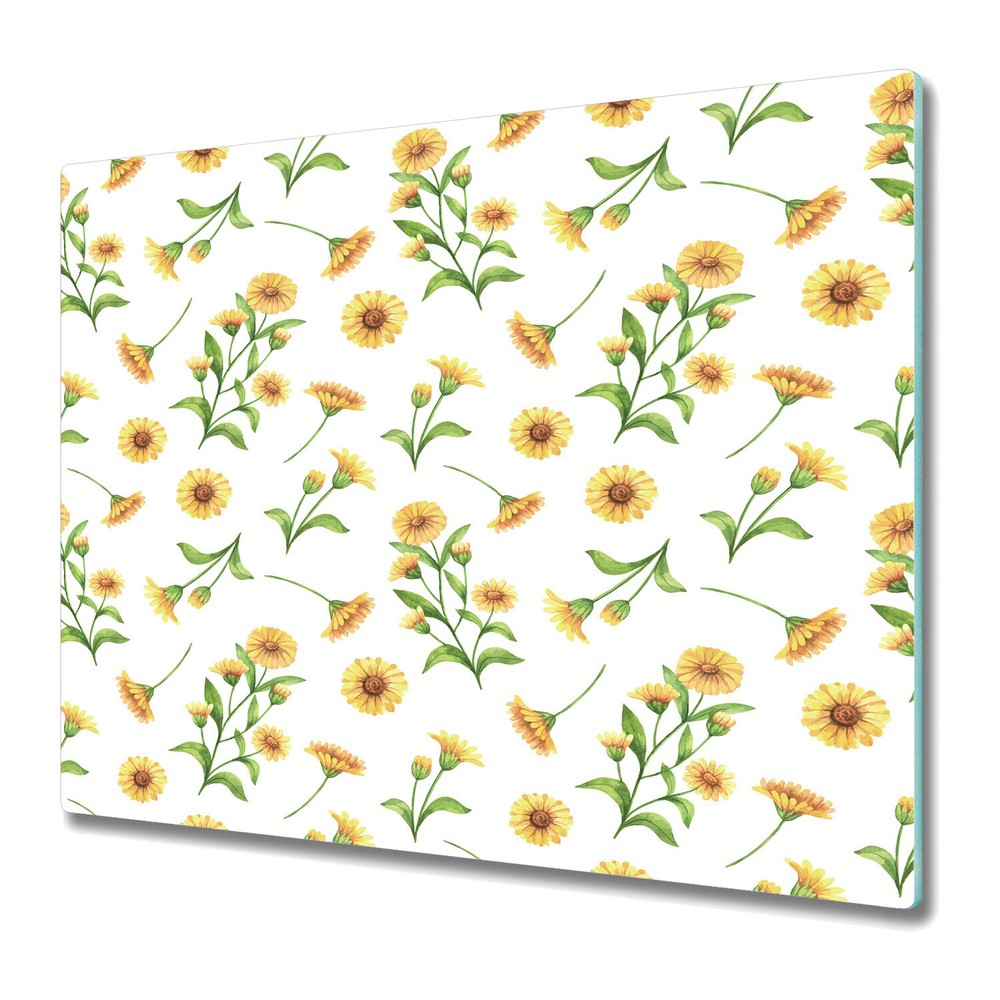 Glass Cutting Board Worktop Saver Calendula Marigold Sunny flowers 60x52