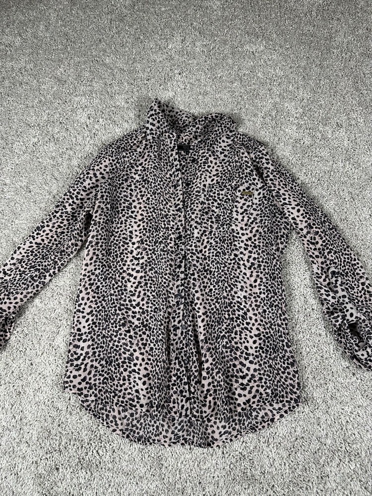 G By Guess Sheer Animal Print Button Up Blouse Size Small