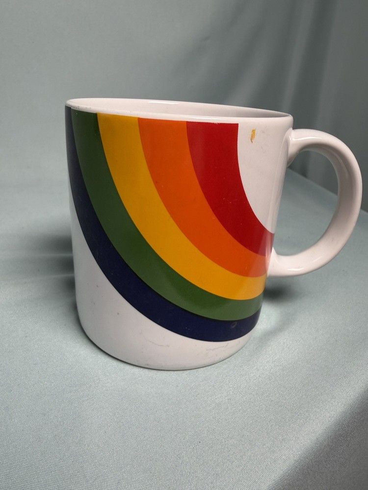 Vintage 1980s Rainbow Coffee Mug Cup FTDA Korea
