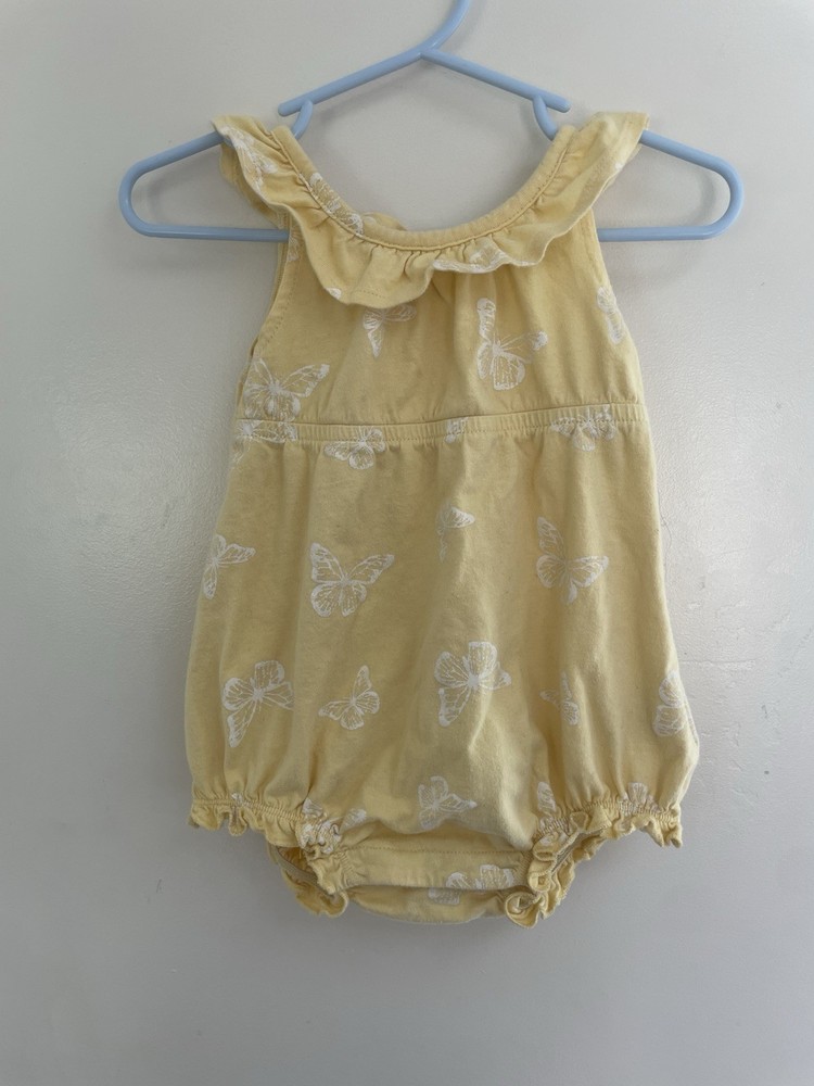 Old Navy Baby Girls White Butterfly Ruffle Cotton Sleeveless Romper Yellow 6-12M