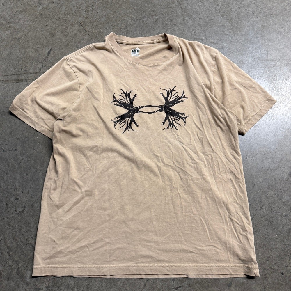 Under Armour Mens Antler Logo Graphic T-Shirt Tan Khaki Regular Fit XL