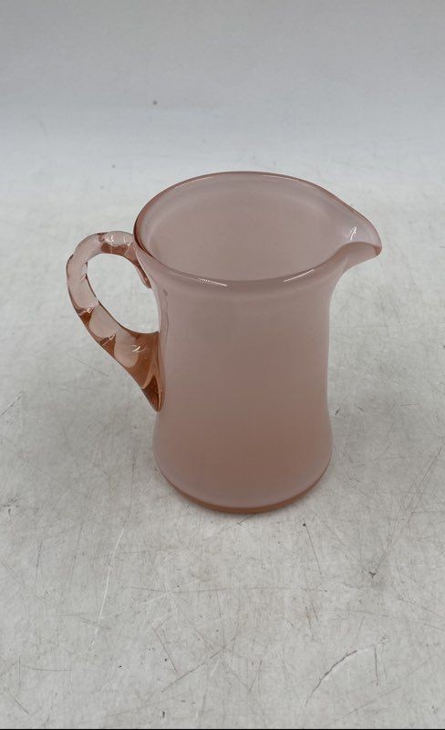 Fenton Peach Rose Glass Smooth Handle Creamer Serving Pitcher with Overlay