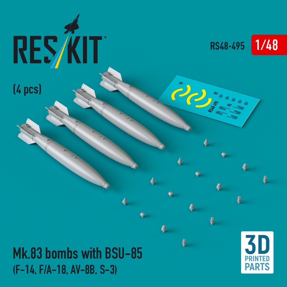 Mk.83 bombs with BSU-85 x4 for F-14 F/A-18 AV-8B S-3 in 1:48 scale ResKit RS48-0495