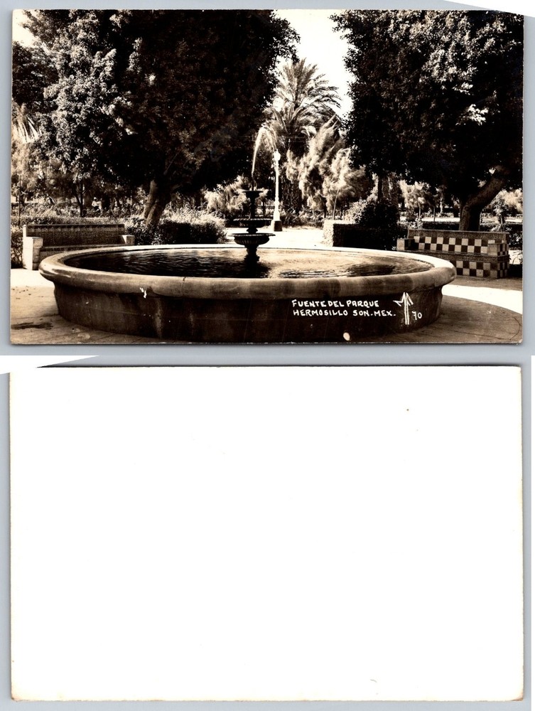 Vintage RPPC Hermosillo Sonora Mexico Park Fountain Fuente del Parque Postcard