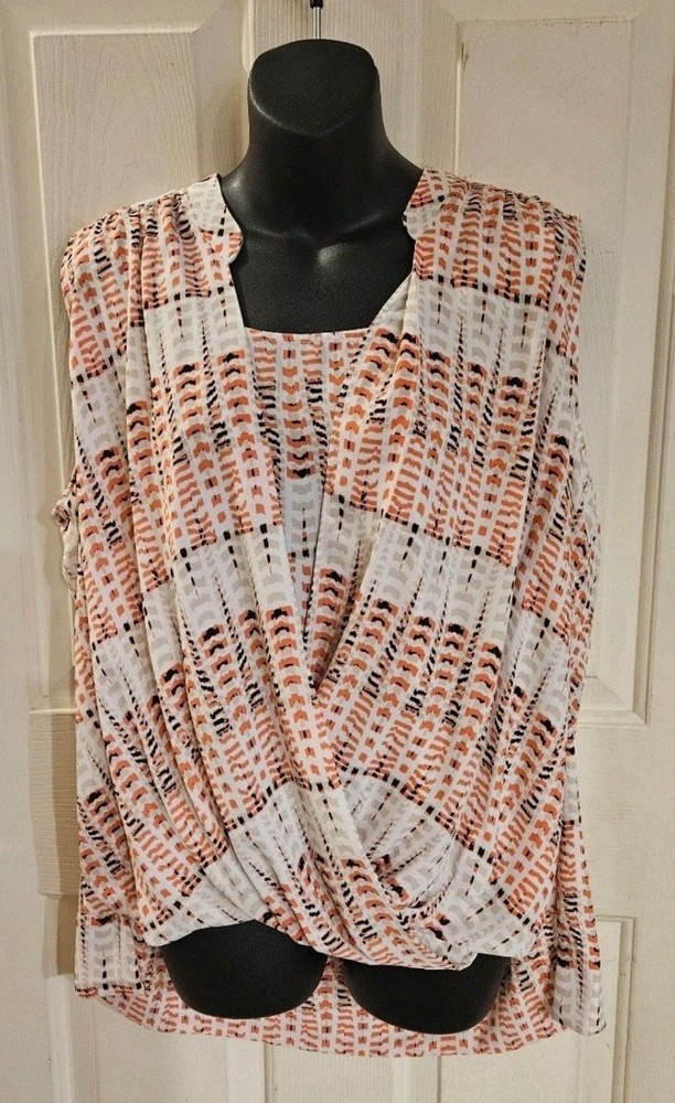 Woman’s Alfani Multicolor Wrap Tunic Sleeveless Blouse SZ 16