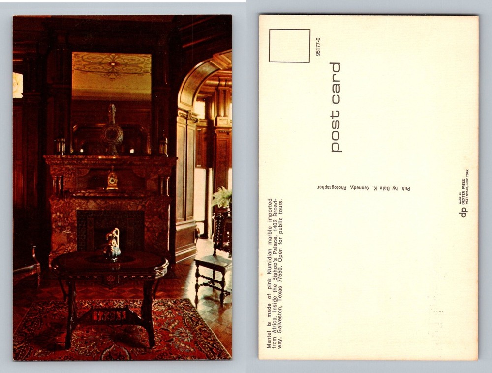Galveston, TX-Texas, Bishop’s Palace Pink Marble Fireplace Vintage Postcard