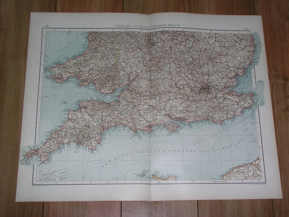 1905 Original Antique Large Map Of England Cornwall London Devon Sussex Kent