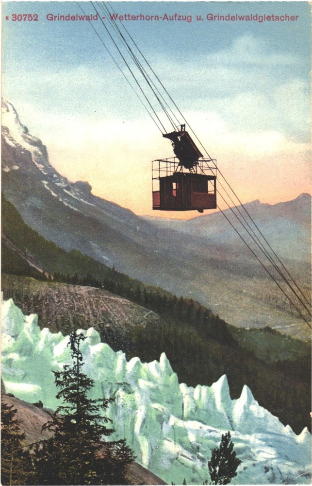 Switzerland Grindelwald Wetterhorn Lift and Grindelwald Glacier Vintage Postcard