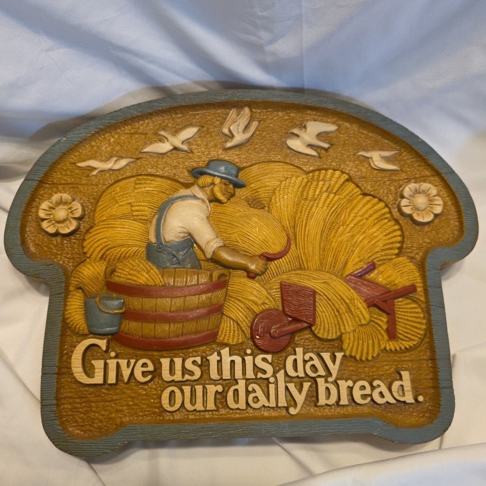 Vtg 'Give Us This Day Our Daily Bread' Wall Hanging Kitchen Burwood Products