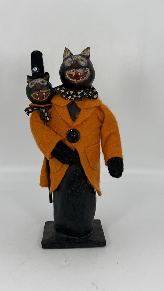 Vintage Folk Art Halloween Cat Figurine Primitive Smyers? Lowe?
