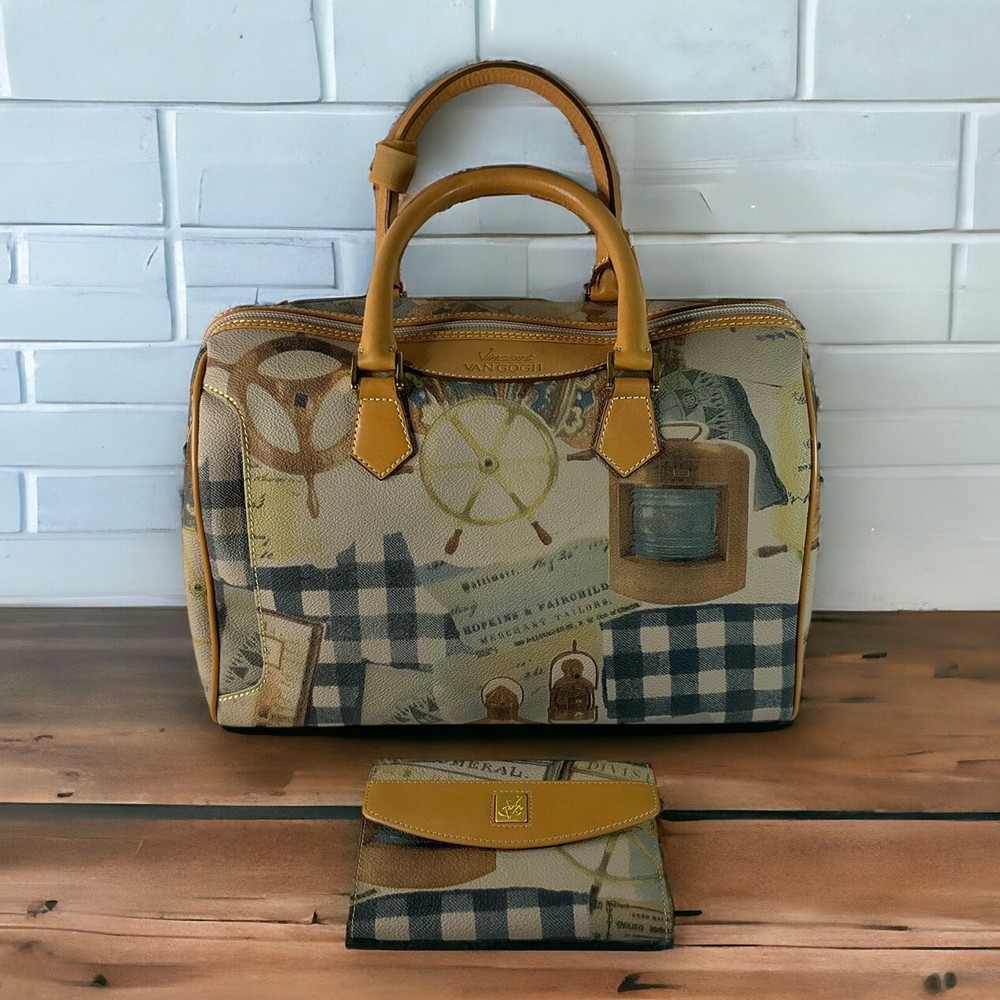 Vincent Van Gogh Inspired Abstract Art Nautical Leather Trim Purse with Wallet-image