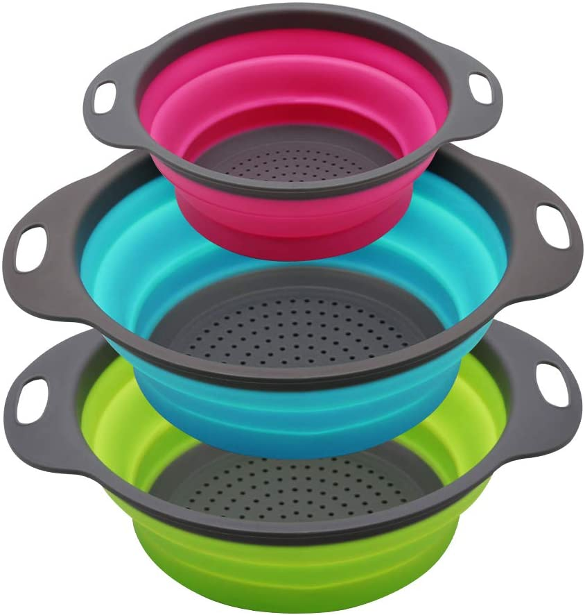 Collapsible Colander Set of 3 round Silicone Kitchen Strainer Set - 2 Pcs 4 Quar