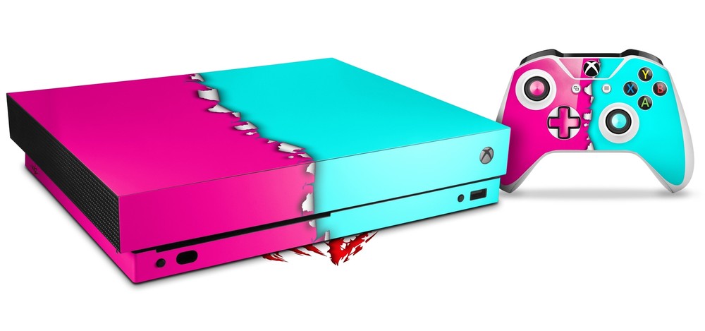 Skin Set for XBOX One X Ripped Colors Hot Pink Neon Teal