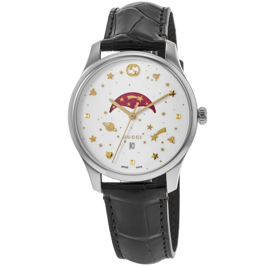 Gucci G-Timeless Men's Watch White Dial Black Leather Strap YA126325