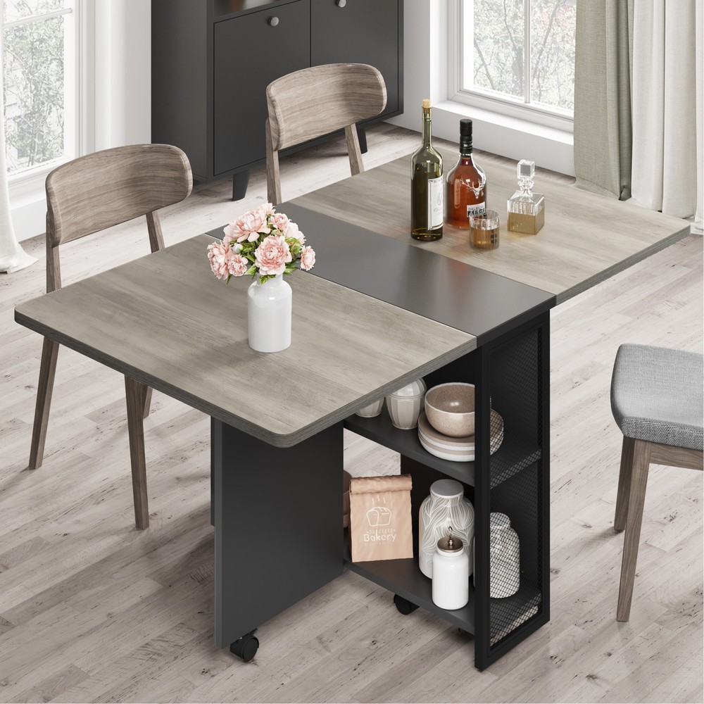 Folding Dining Table with 6 Wheels, Drop Leaf Tables for Small Spaces, Foldable