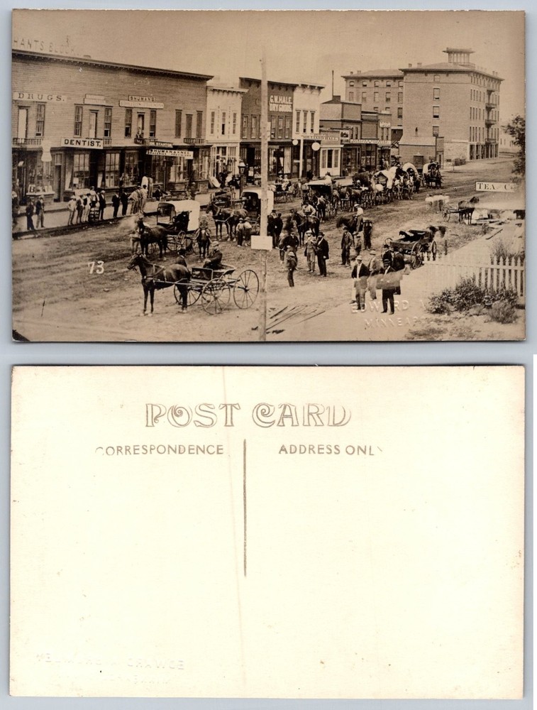 Vintage RPPC Busy Main Street Scene Horse & Buggy General Store