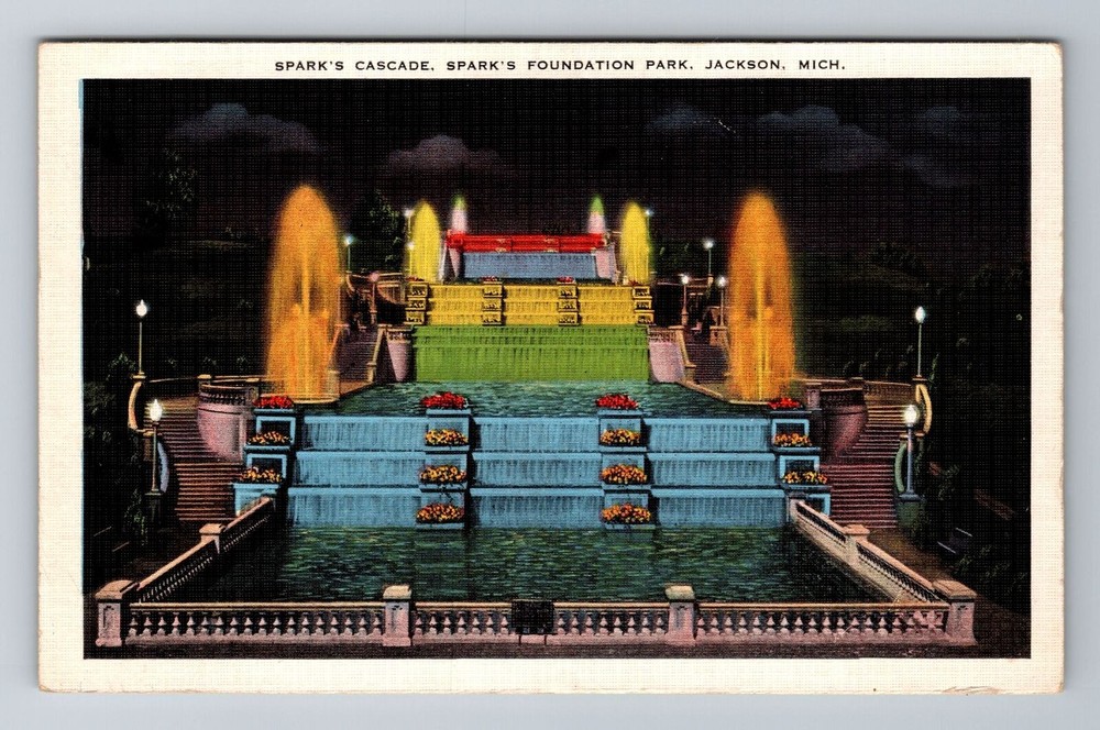Jackson MI-Michigan, Spark's Cascade, Fountain Park, Antique, Vintage Postcard