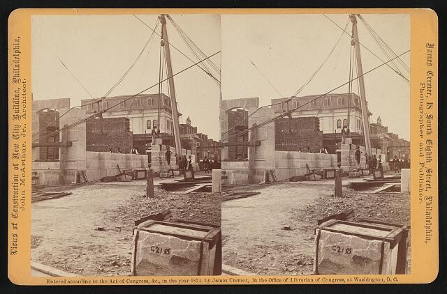 Philadelphia PA 1874 New City Building Construction Sub-Basement Stereo View