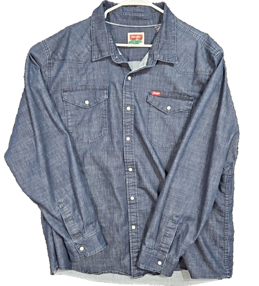 Wrangler Men’s 2XL Dark Denim Western Work Welder Pearl Snap Button Up Cowboy