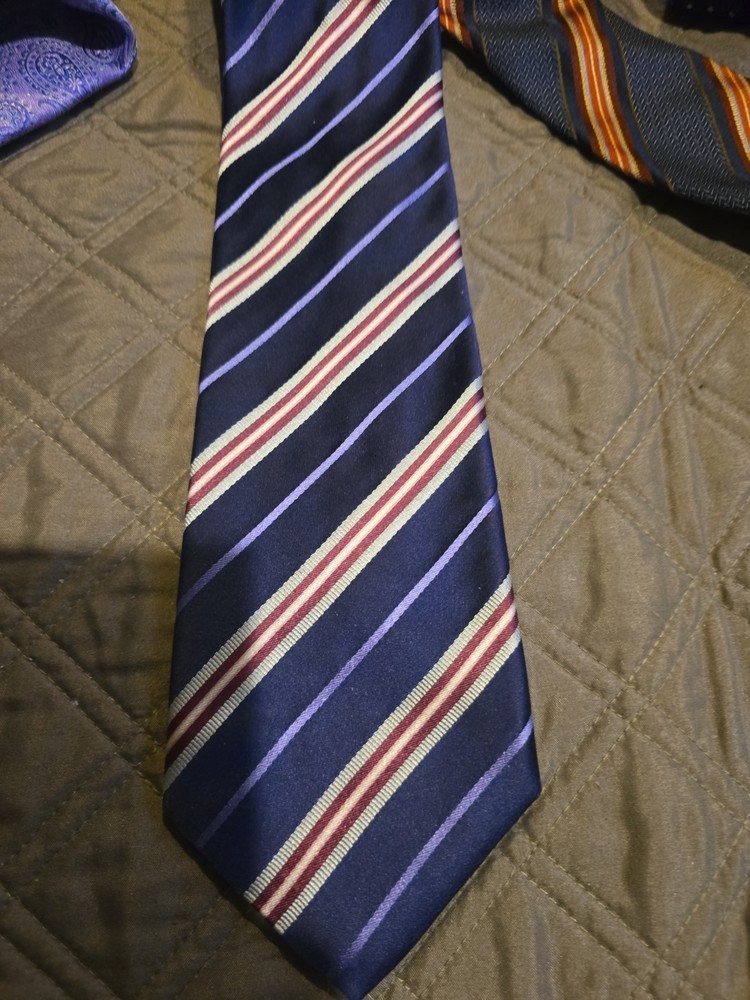 CANALI Men's 100% Silk Necktie LUXURY Tie Blue Striped