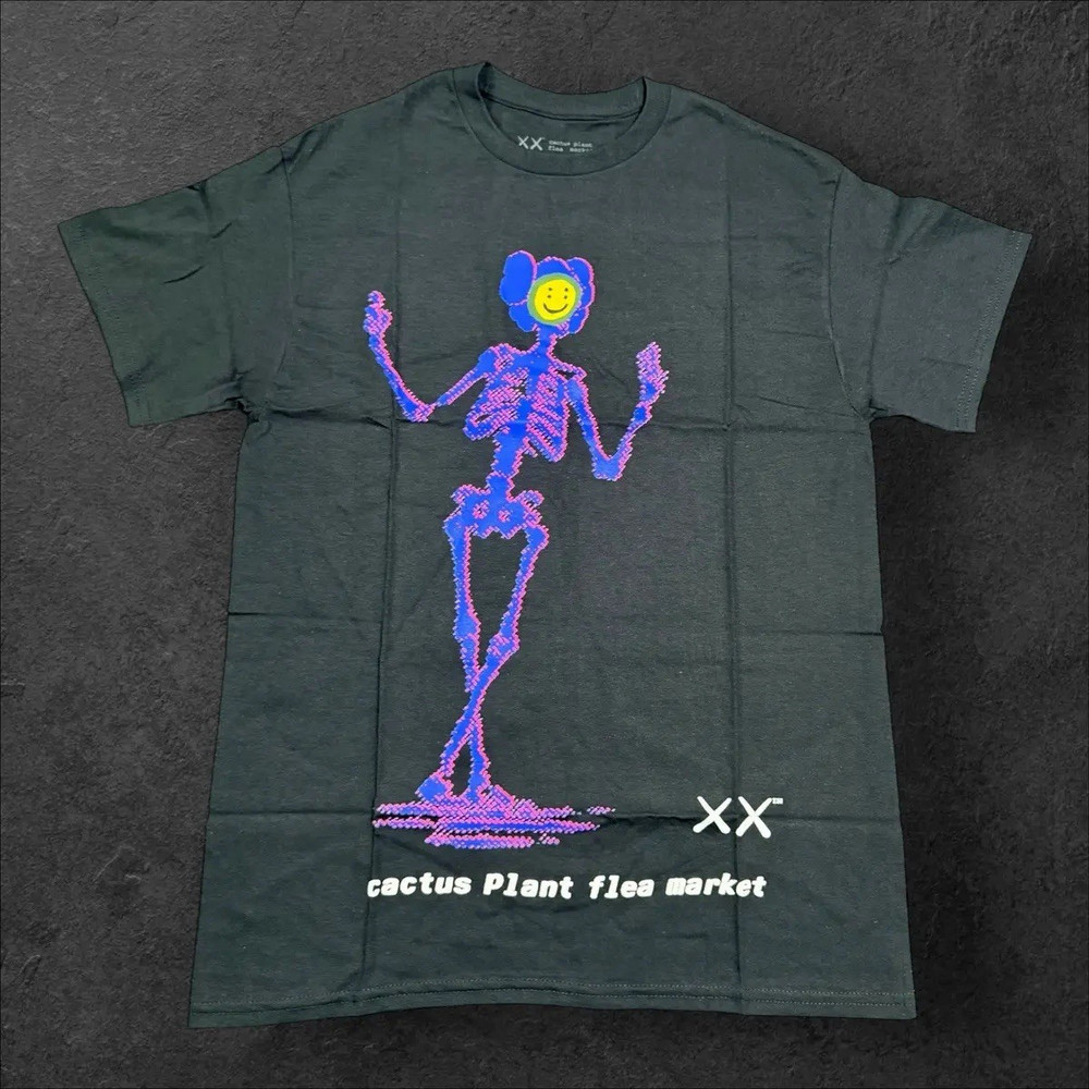 Cactus Plant Flea Market KAWS Graphic Print Men's Black Tee Crewneck Size S