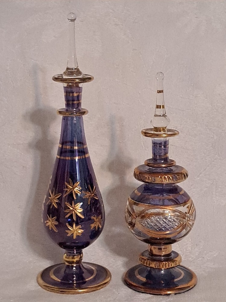 VTG Set of 2 Hand Blown Egyptian Glass Perfume Bottle With Stopper 5 - 6