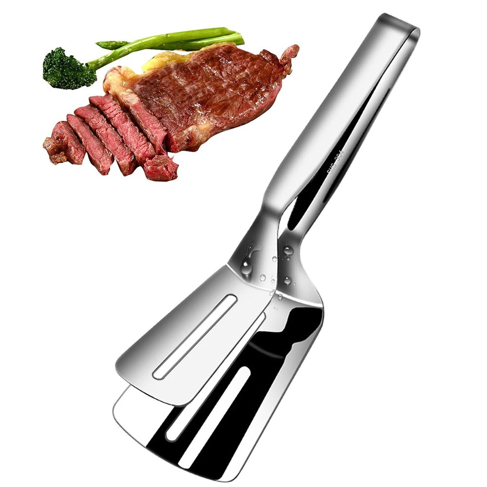 12 Inch Long Cooking Spatula Tong, 304 Stainless Steel, Slotted Double Spatul...