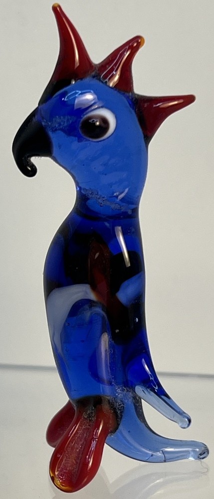 Hand Blown Art Glass Parrot Figurine Blue/Red Murano Style Sculpture