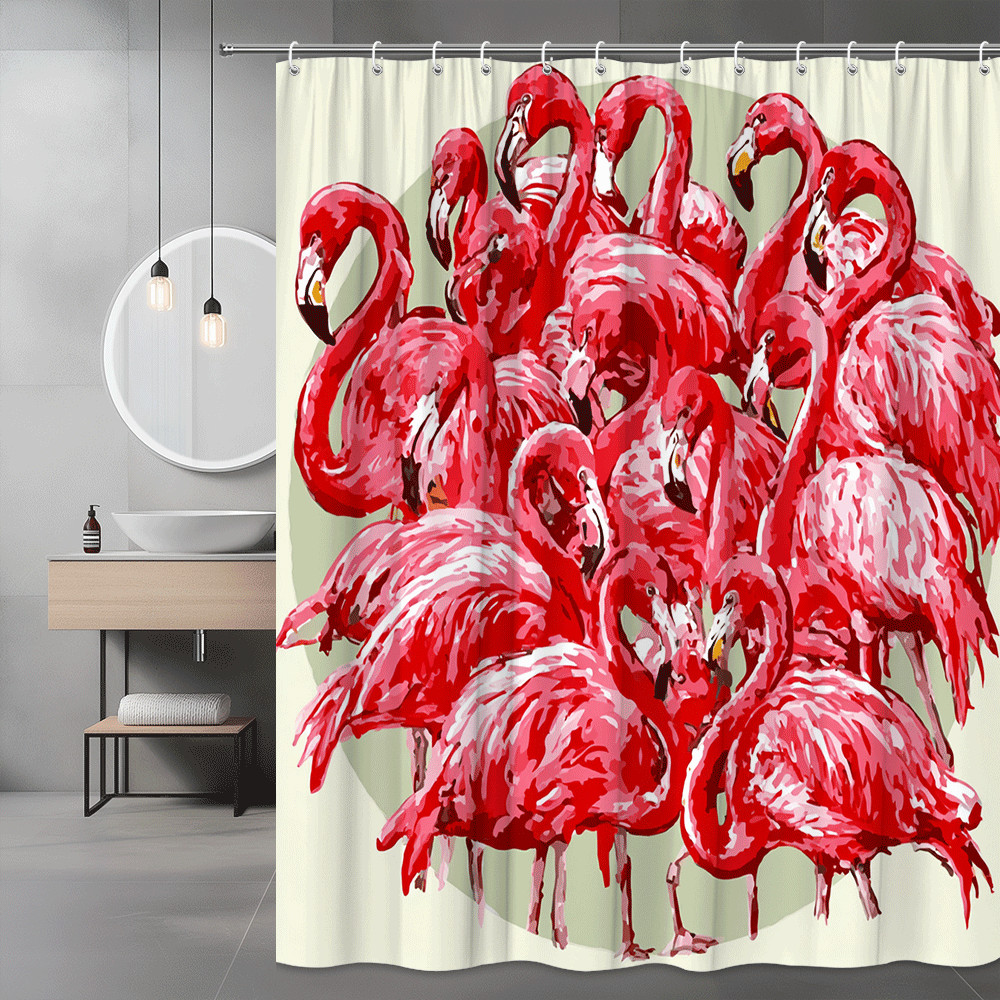 Flamingo Shower Curtain Pink Bird Print Graphic Decor