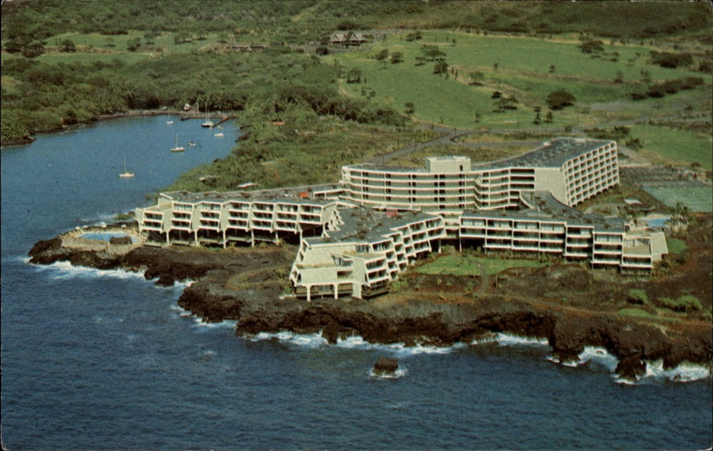 Hawaii Keauhou Bay Kona Surf aerial view ~ vintage postcard