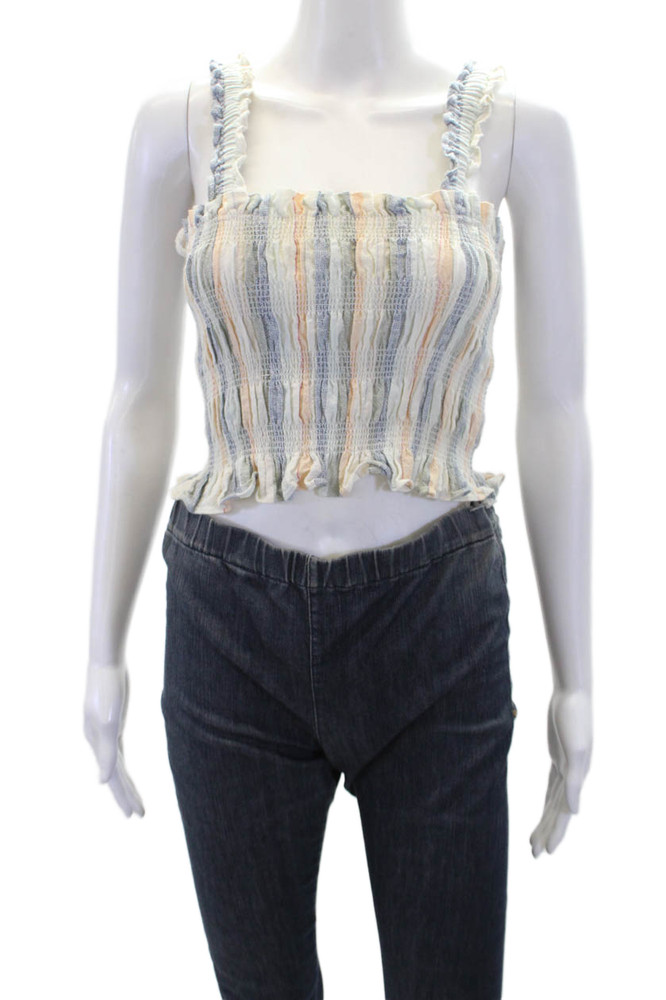 ASTR Womens Cotton Square Neck Spaghetti Strap Fit Stripe Tank Top White Size XSFree Shipping in US $100+ Orders | $6.95 Orders Below