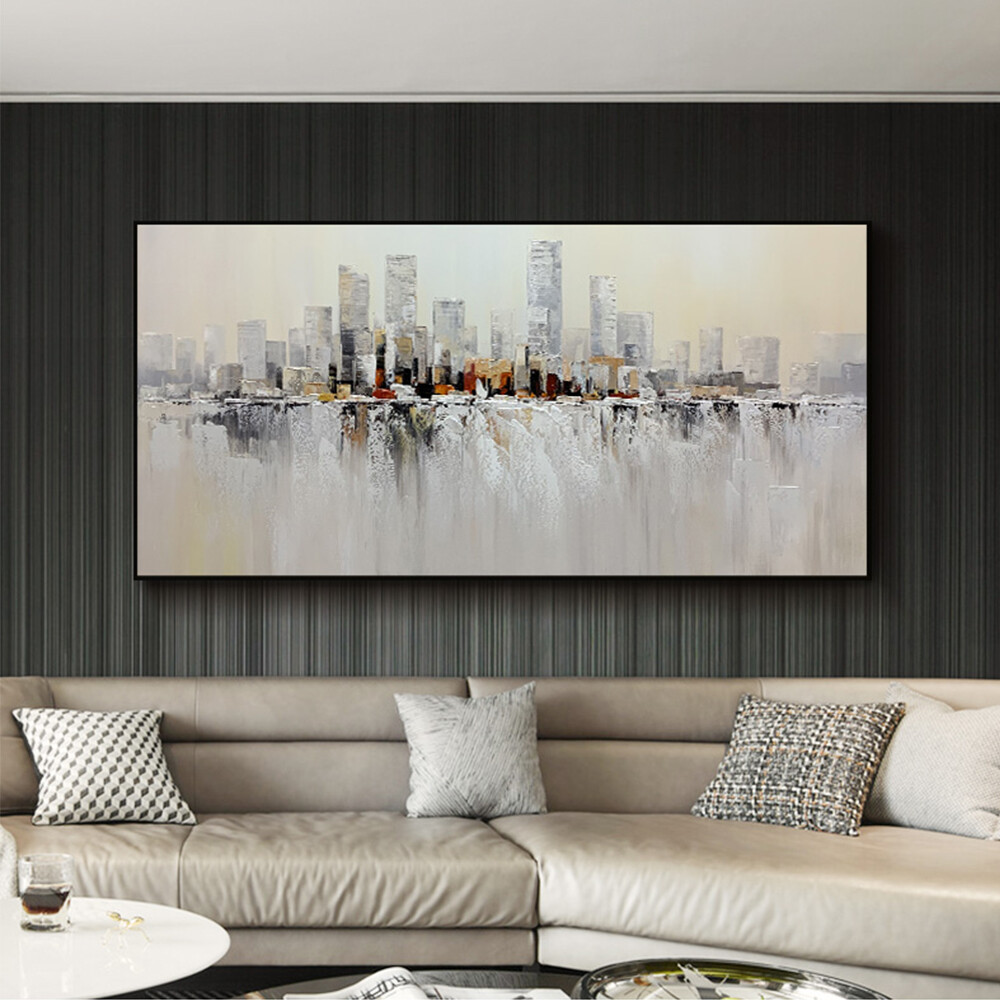 Handmade Building Oil Painting Abstract City Scenery Art Canvas Painting