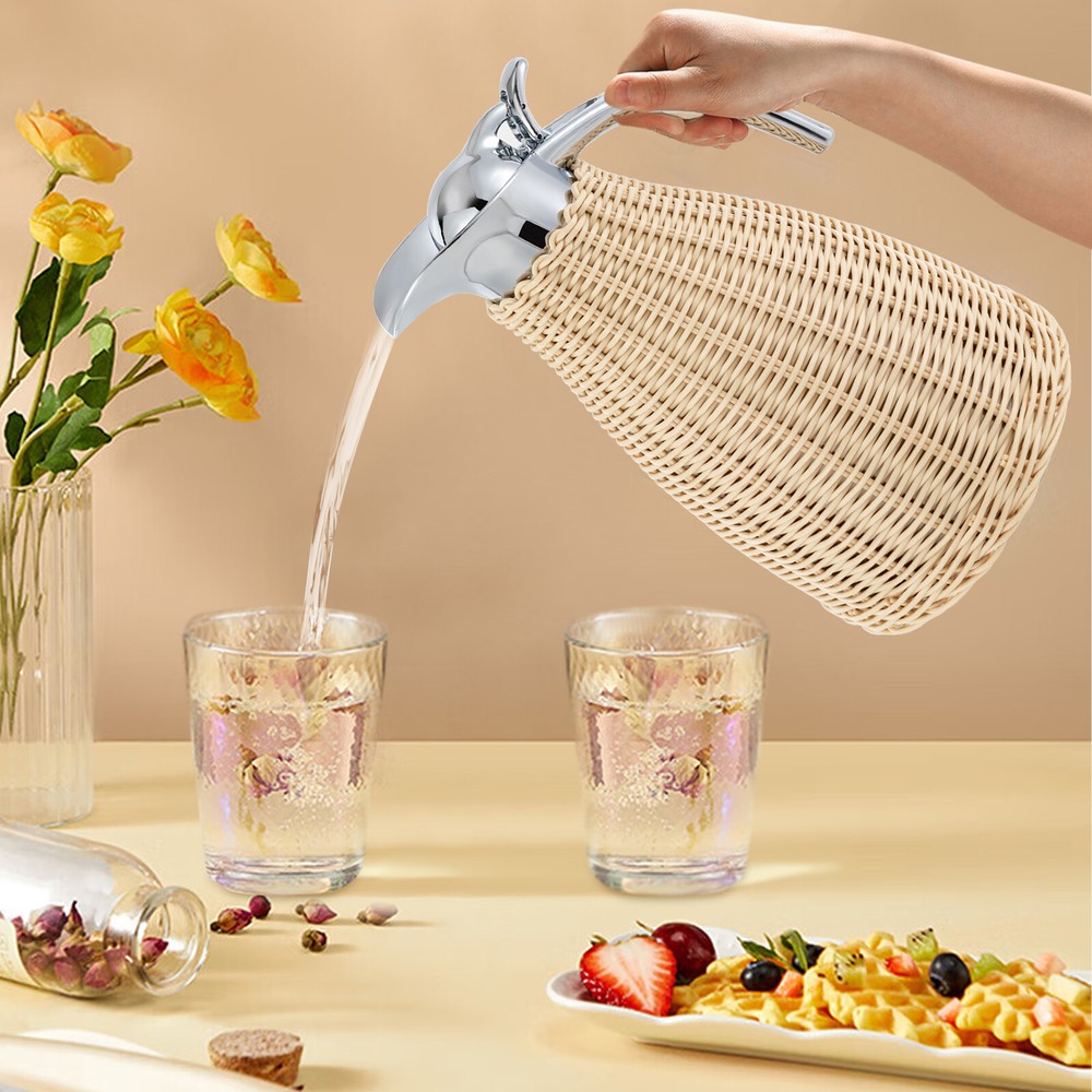 1.5L Rattan Thermal Jug Double Walled Vacuum Insualted Pitcher Stainless Steel