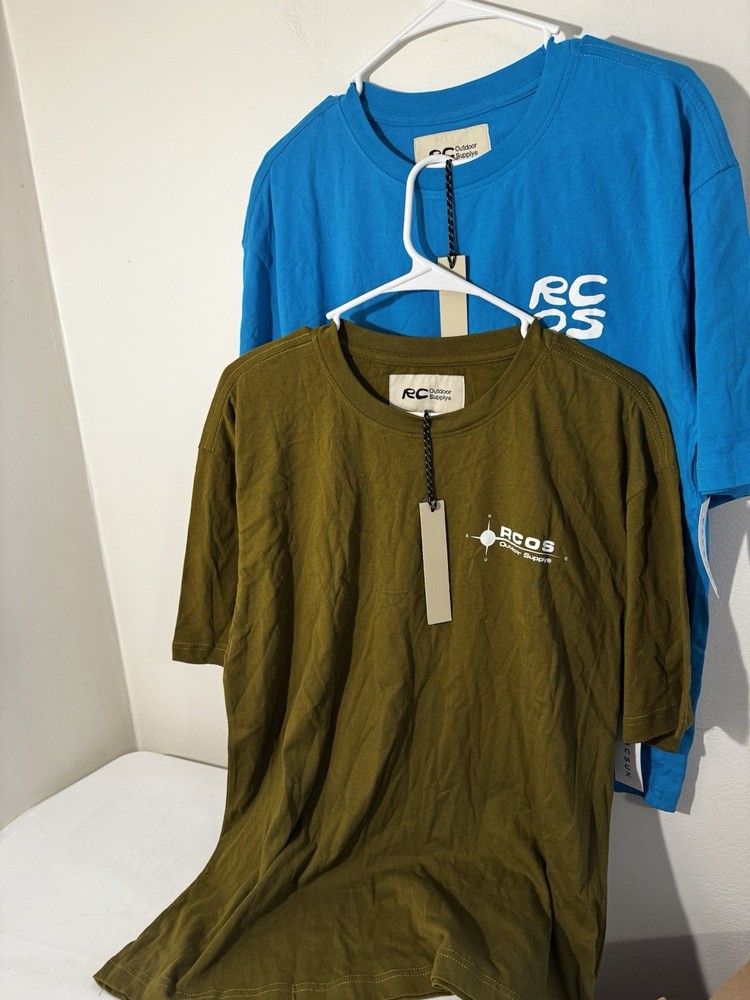 RC Outdoor Supply Men's Cotton Graphic Logo T-Shirt Blue and Olive 2 pack Size M