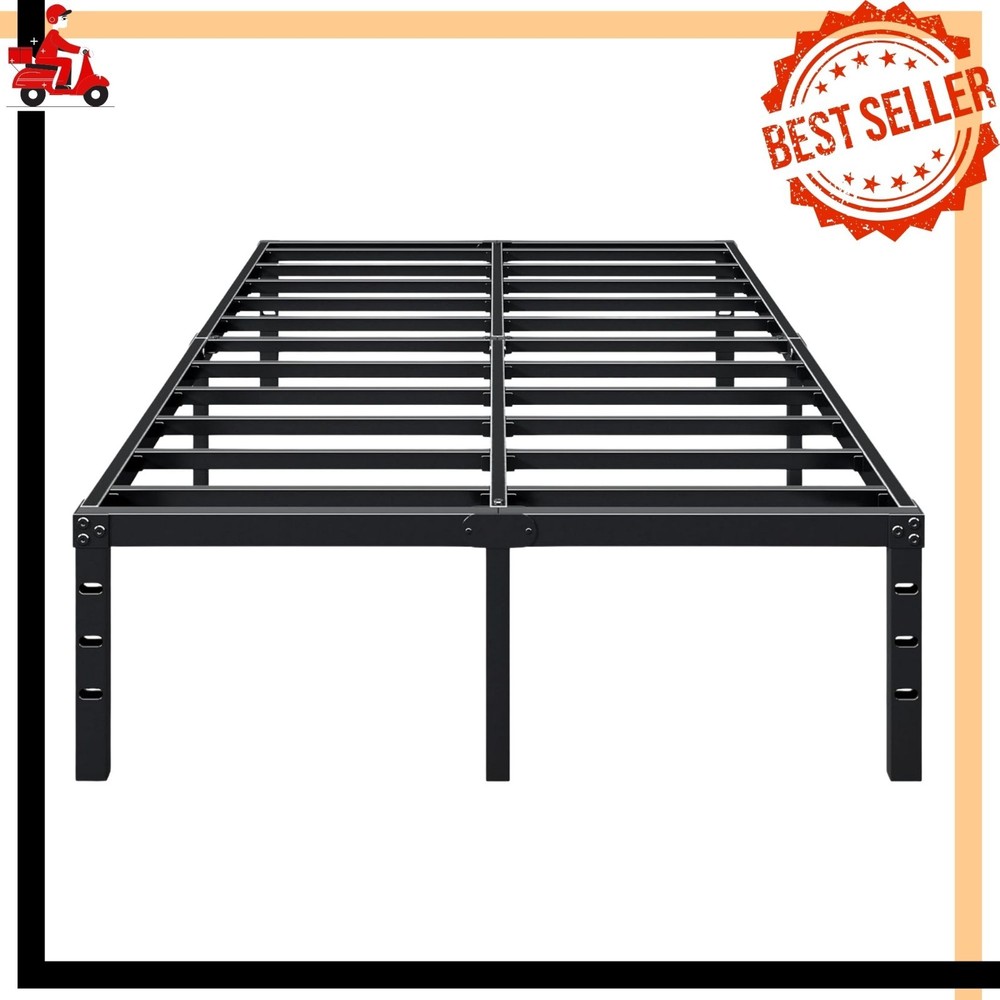18in Queen Metal Bed Frame Platform Heavy Duty No Box Spring Black