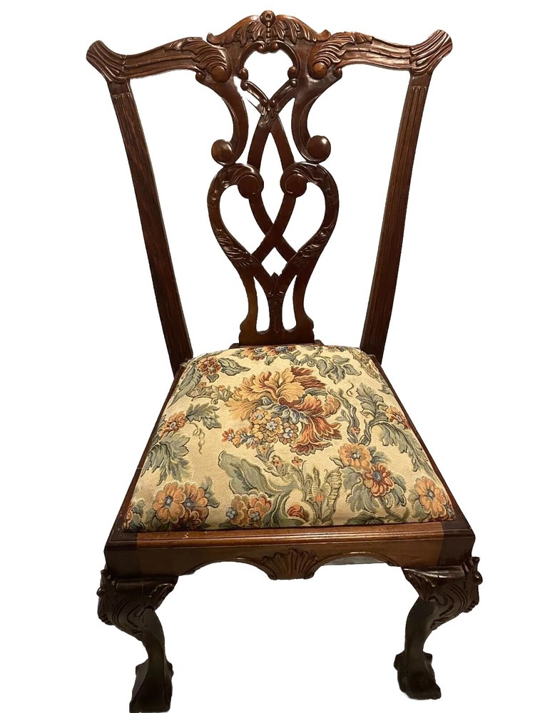 Chippendale Style Carved Mahogany Ball and Claw Dining Room Chairs - Set of 2