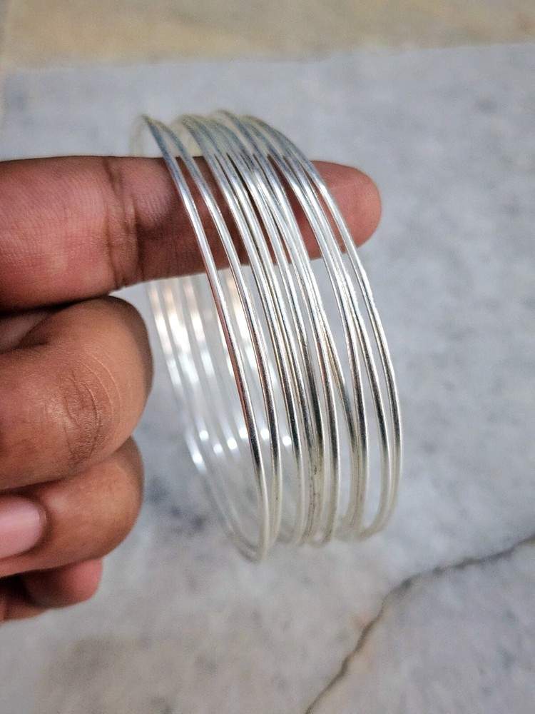 Set Of 10 Women Bangle 925 Sterling Silver Handmade Cuff Bracelet For Her D128