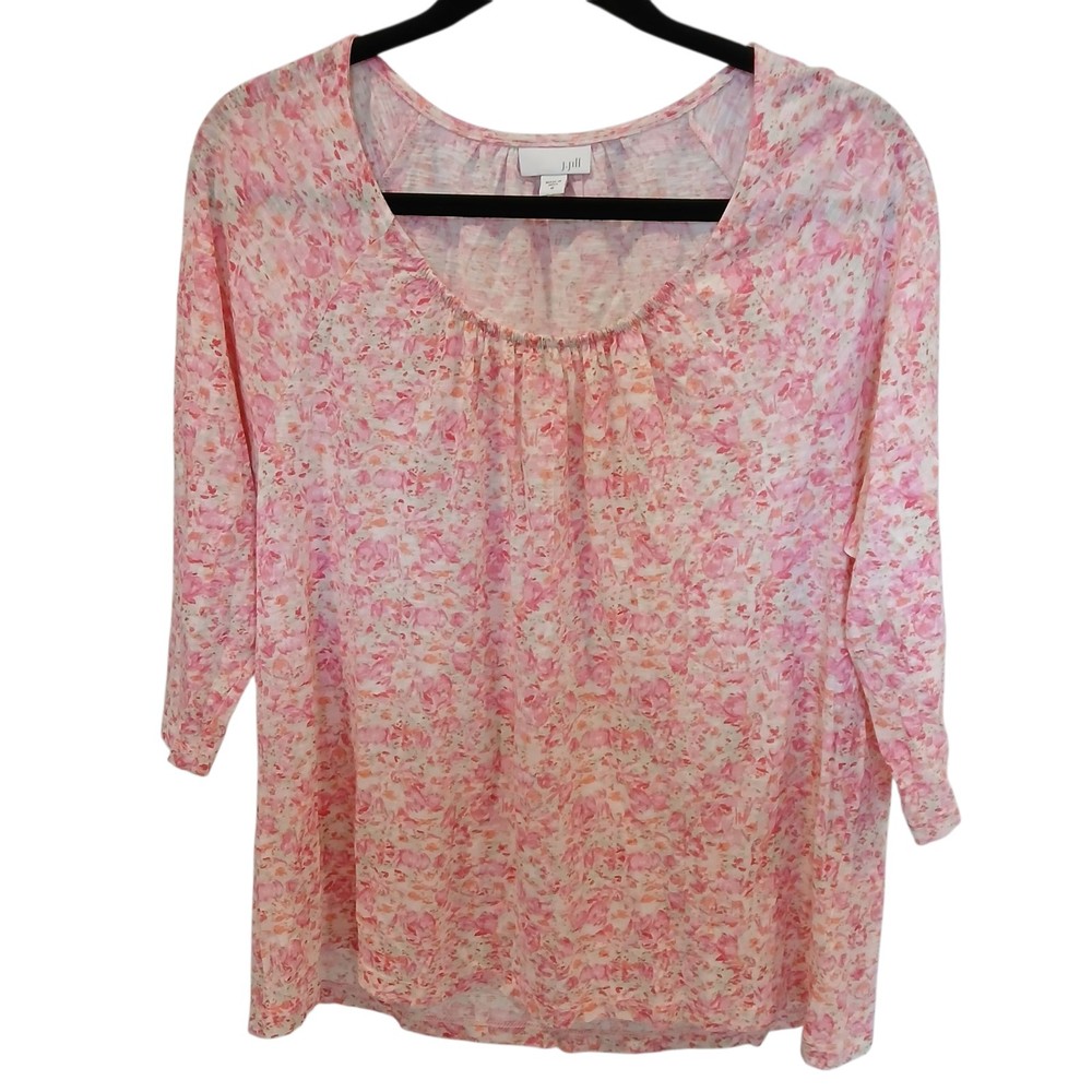 J.Jill Medium Top Floral Pink 3/4 Sleeve Lightweight Colorful Abstract Scoop