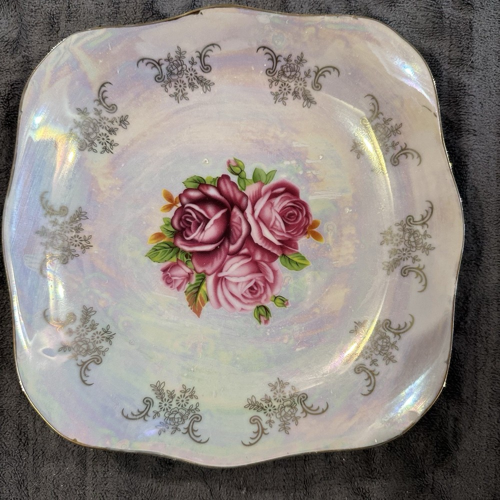 Gold Coast Iridescent Pink Roses Dish 7