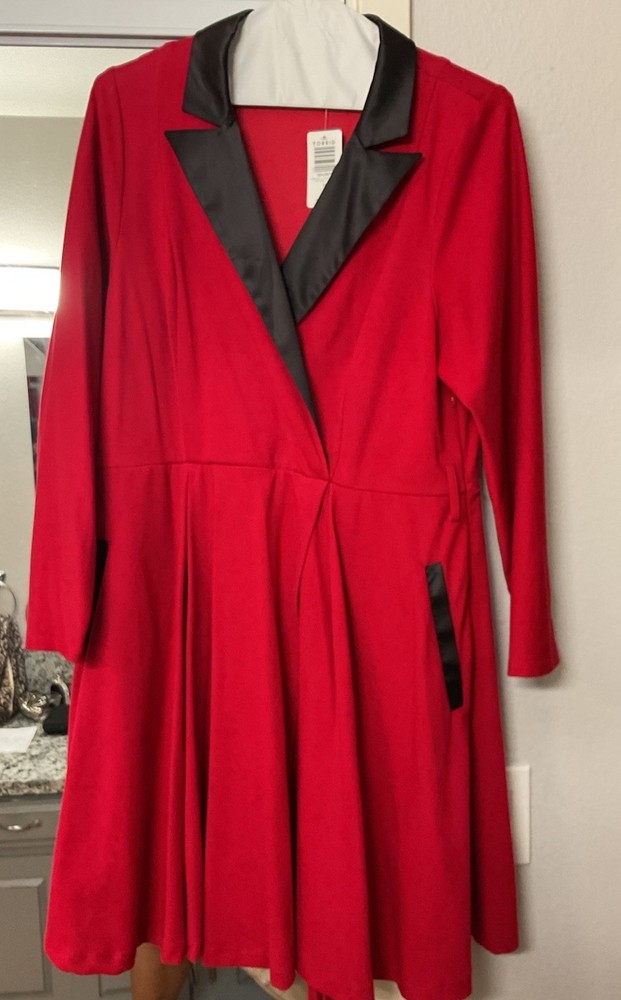 Torrid Red And Black Plus Size Tuxedo Skater Dress Size 16 NWT