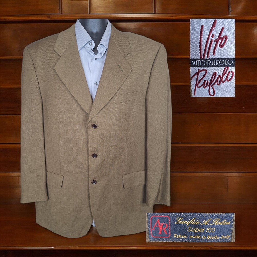 Vito Rufolo Jacket Blazer Mens 46L Brown 3 Button Made in Italy Rodina Wool