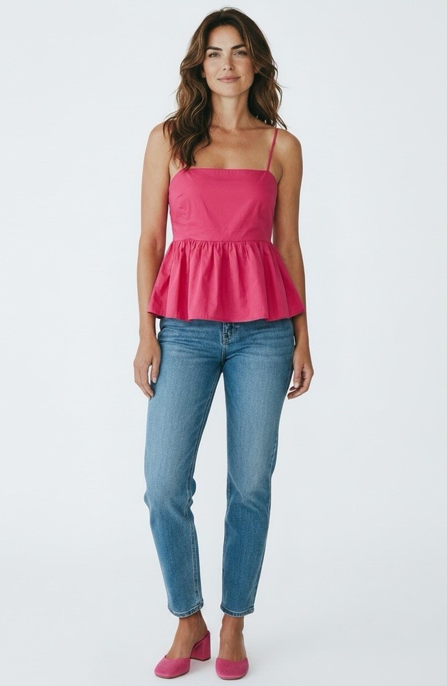 Express Red Solid Square Neck Smocked Back Peplum Cami Tank Top Size L